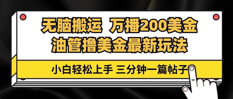 油管无脑搬运撸美金玩法教学，万播200刀，三分钟一篇帖子，小白轻松上手 - 星空项目网-星空项目网