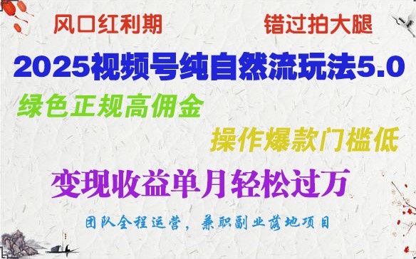 2025视频号纯自然流玩法5.0，绿色正规高佣金，操作爆款门槛低，变现收益单月轻松过万 - 星空项目网-星空项目网