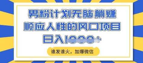 男粉计划无脑躺Z，顺应人性的风口项目，谁发谁火，加爆微信，日入多张【揭秘】 - 星空项目网-星空项目网