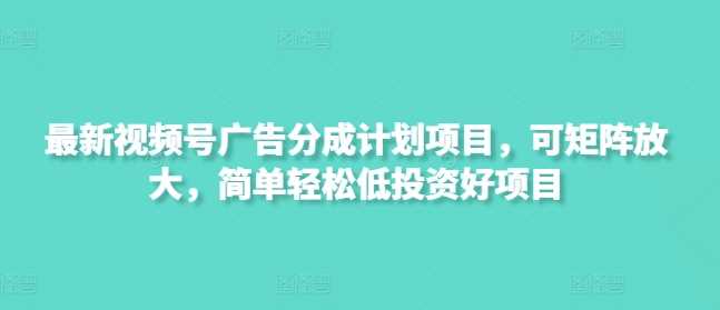 最新视频号广告分成计划项目，可矩阵放大，简单轻松低投资好项目 - 星空项目网-星空项目网