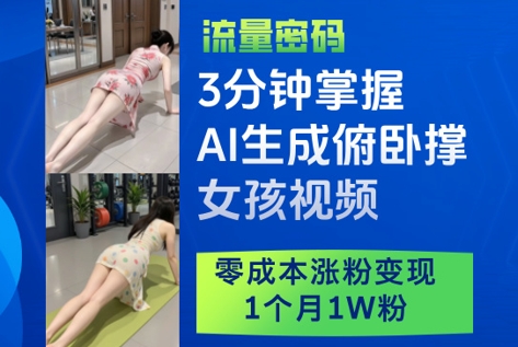 3分钟掌握AI生成俯卧撑女孩视频，零成本涨粉变现，1个月1W粉 - 星空项目网-星空项目网