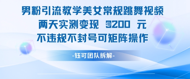 男粉引流教学美女常规跳舞视频两天实测变现1k+，不违规不封号可矩阵操作 - 星空项目网-星空项目网
