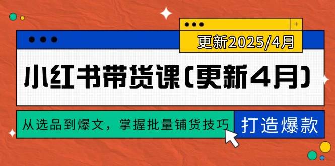 小红书带货课(更新4月)，从选品到爆文，掌握批量铺货技巧，0到1打造爆款 - 星空项目网-星空项目网