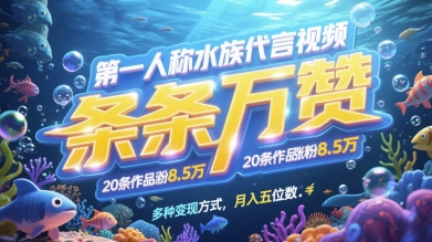 第一人称水族代言视频，条条万赞，20条作品涨粉7.8W，多种变现方式月入五位数 - 星空项目网-星空项目网