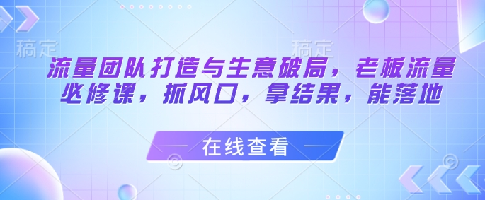 流量团队打造与生意破局，老板流量必修课，抓风口，拿结果，能落地 - 星空项目网-星空项目网