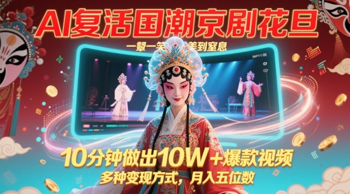 AI复活国潮京剧花旦，一颦一笑美到窒息，10分钟做出10W+爆款视频，多种变现方式，月入五位数 - 星空项目网-星空项目网