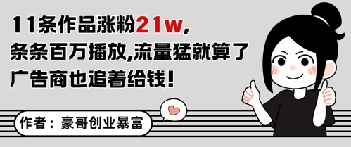 11条作品涨粉21W，条条百W播放，流量猛就算了，广告商也追着给钱 - 星空项目网-星空项目网