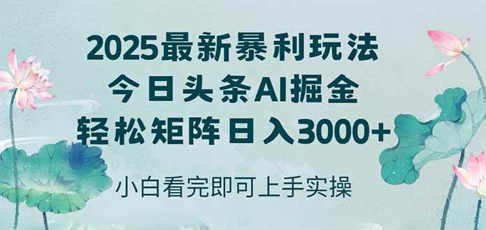 今日头条2025年最新暴利玩法，思路简单，复制粘贴，轻松实现矩阵日入3000+ - 星空项目网-星空项目网